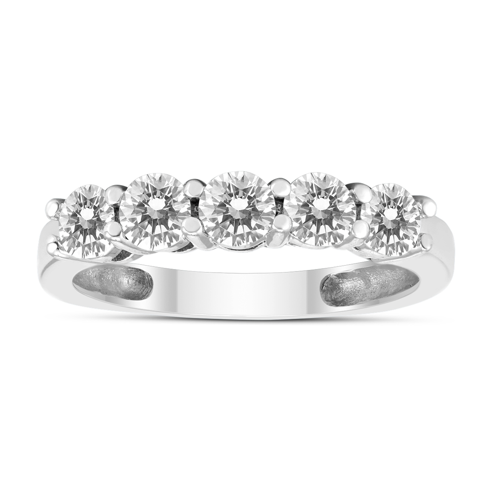 1 Carat TW Five Round Diamond Wedding Anniversary Ring 14K White Gold